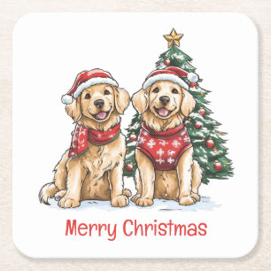 Frohe Weihnachten Golden Retriever Hunde Rechteckiger Pappuntersetzer