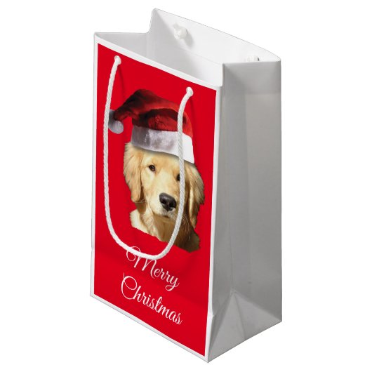 Frohe Weihnachten Golden Retriever Kleine Geschenktüte (Vorderseite Schrägansicht)