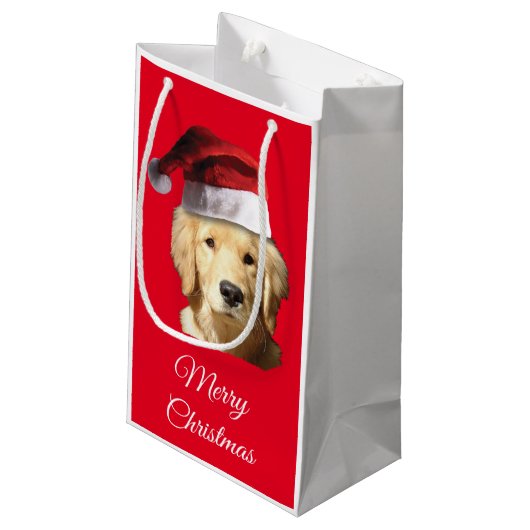 Frohe Weihnachten Golden Retriever Kleine Geschenktüte (Rückseite Schrägansicht)