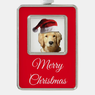Frohe Weihnachten Golden Retriever Rahmen-Ornament Silber