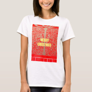 Frohe Weihnachten Golden Roter Schnee Glitter Herz T-Shirt