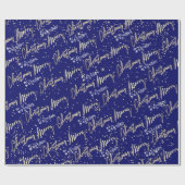 Frohe Weihnachten Golden Script aus Name Blue Navy Geschenkpapier (Flach)