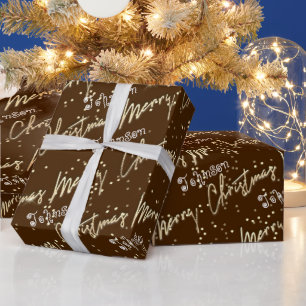 Frohe Weihnachten Golden Script aus Name Brown Geschenkpapier