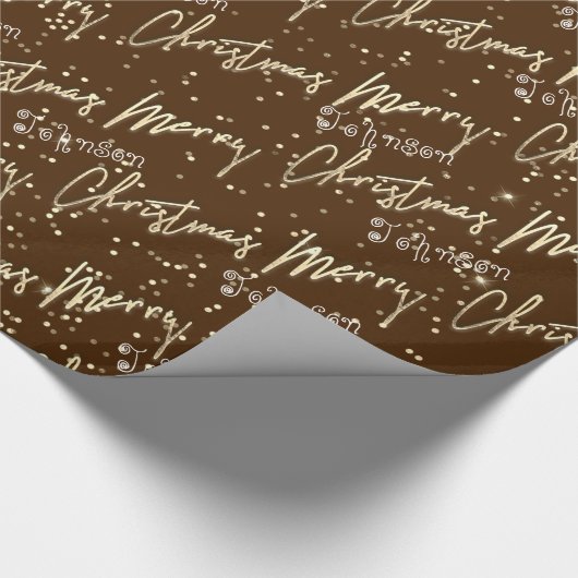 Frohe Weihnachten Golden Script aus Name Brown Geschenkpapier (Ecke)