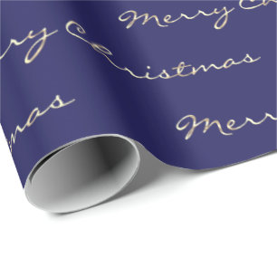 Frohe Weihnachten Golden Script Holidays Blue Navy Geschenkpapier
