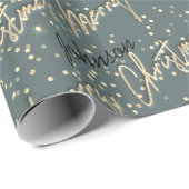 Frohe Weihnachten Golden Script Name Black Gray Geschenkpapier (Rolleneckpunkt)