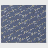 Frohe Weihnachten Golden Script Name Blue Navy Geschenkpapier (Flach)