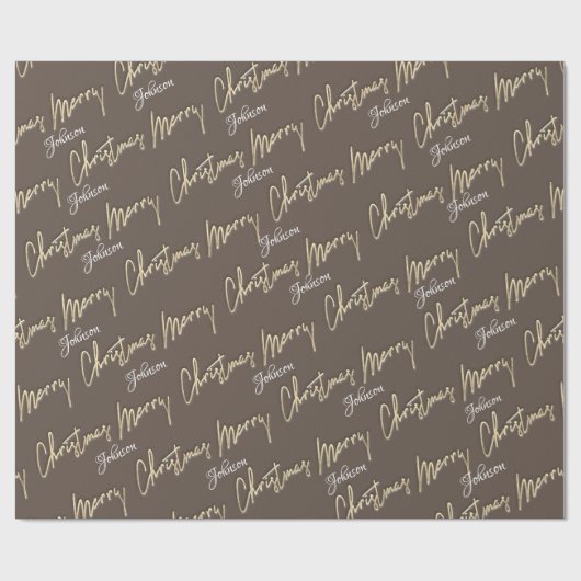 Frohe Weihnachten Golden Script Name Brown Ivory Geschenkpapier (Flach)