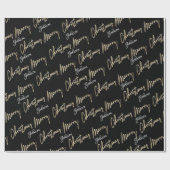 Frohe Weihnachten Golden Script Name Custom Black Geschenkpapier (Flach)