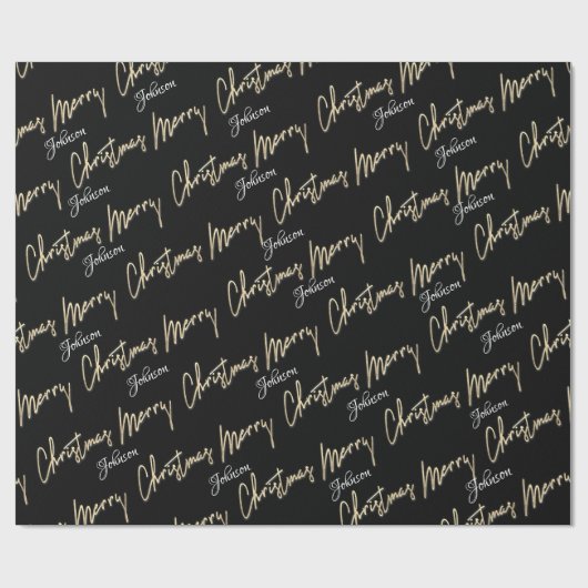 Frohe Weihnachten Golden Script Name Custom Black Geschenkpapier (Flach)