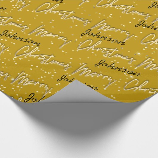 Frohe Weihnachten Golden Script Name Mustard Yello Geschenkpapier (Ecke)