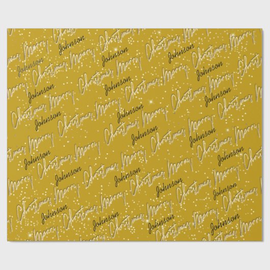 Frohe Weihnachten Golden Script Name Mustard Yello Geschenkpapier (Flach)