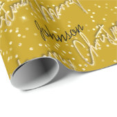 Frohe Weihnachten Golden Script Name Mustard Yello Geschenkpapier (Rolleneckpunkt)