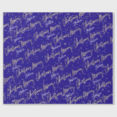 Frohe Weihnachten Golden Script Name Royal Blue Na Geschenkpapier (Flach)