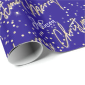 Frohe Weihnachten Golden Script Name Royal Blue Na Geschenkpapier (Rolleneckpunkt)