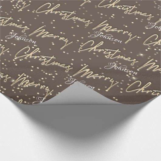 Frohe Weihnachten Golden Script Name Royal Brown Geschenkpapier (Ecke)