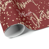Frohe Weihnachten Golden Script Name Royal Burgund Geschenkpapier (Rolleneckpunkt)