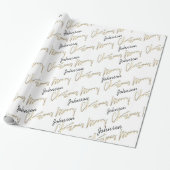 Frohe Weihnachten Golden Script Name Schwarz-weiß Geschenkpapier (Ungerollt)