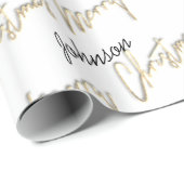 Frohe Weihnachten Golden Script Name Schwarz-weiß Geschenkpapier (Rolleneckpunkt)