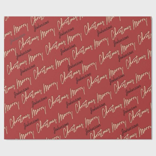 Frohe Weihnachten Golden Script Name Schwarze Rose Geschenkpapier (Flach)