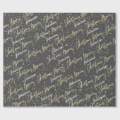Frohe Weihnachten Golden Script Name Smoky Gray Geschenkpapier (Flach)