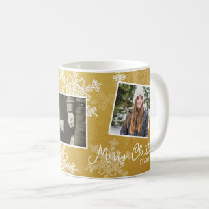 Frohe Weihnachten Golden Snowflakes Foto Collage Kaffeetasse