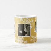 Frohe Weihnachten Golden Snowflakes Foto Collage Kaffeetasse (Mittel)