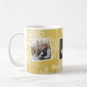 Frohe Weihnachten Golden Snowflakes Foto Collage Kaffeetasse (Links)