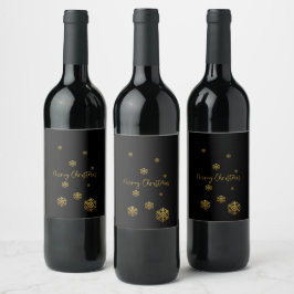 Frohe Weihnachten Golden Snowflakes Weinetikett