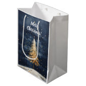 Frohe Weihnachten Golden Tree Mittlere Geschenktüte (Vorderseite Schrägansicht)
