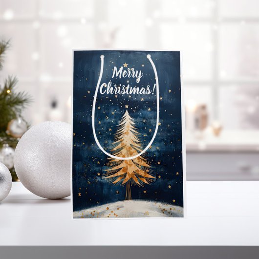 Frohe Weihnachten Golden Tree Mittlere Geschenktüte