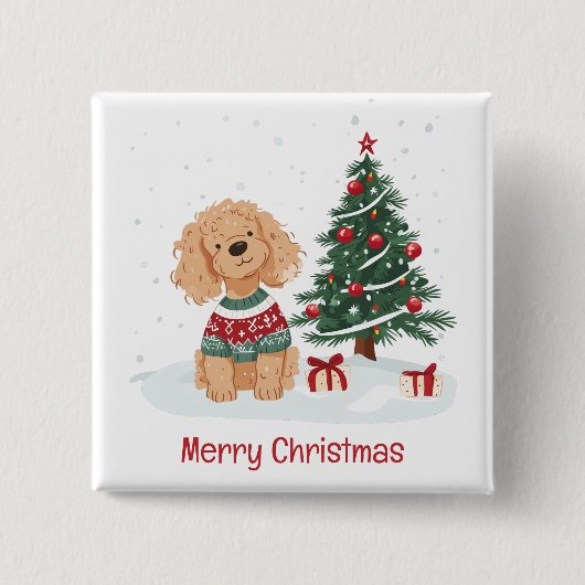 Frohe Weihnachten Goldendoodle Dog Button (Vorderseite)