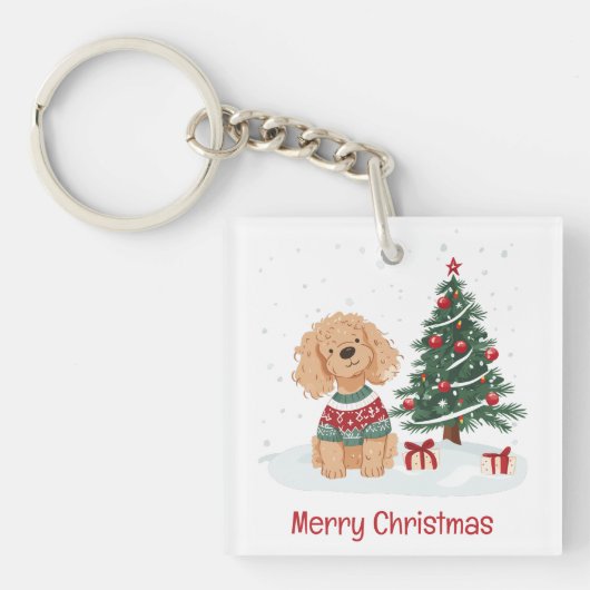 Frohe Weihnachten Goldendoodle Dog Schlüsselanhänger (Vorderseite)