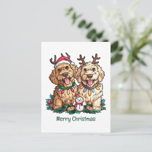Frohe Weihnachten Goldendoodle Hunde (Stehend Vorderseite)