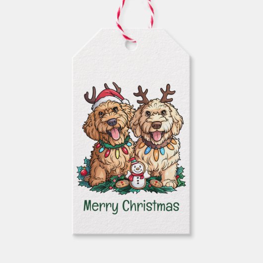 Frohe Weihnachten Goldendoodle Hunde Geschenkanhänger (Vorderseite)