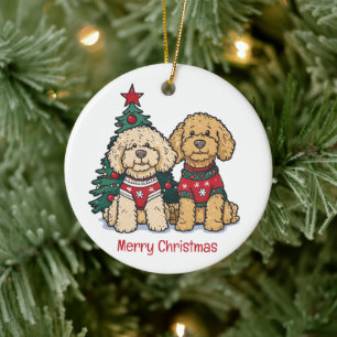 Frohe Weihnachten Goldendoodle Hunde Keramik Ornament