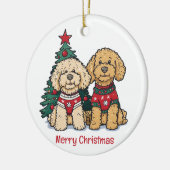 Frohe Weihnachten Goldendoodle Hunde Keramik Ornament (Links)