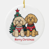 Frohe Weihnachten Goldendoodle Hunde Keramik Ornament (Hinten)