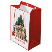 Frohe Weihnachten Goldendoodle Hunde Mittlere Geschenktüte (Vorderseite Schrägansicht)