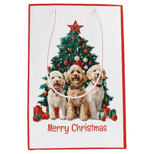 Frohe Weihnachten Goldendoodle Hunde Mittlere Geschenktüte (Vorderseite)