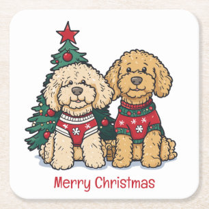Frohe Weihnachten Goldendoodle Hunde Rechteckiger Pappuntersetzer