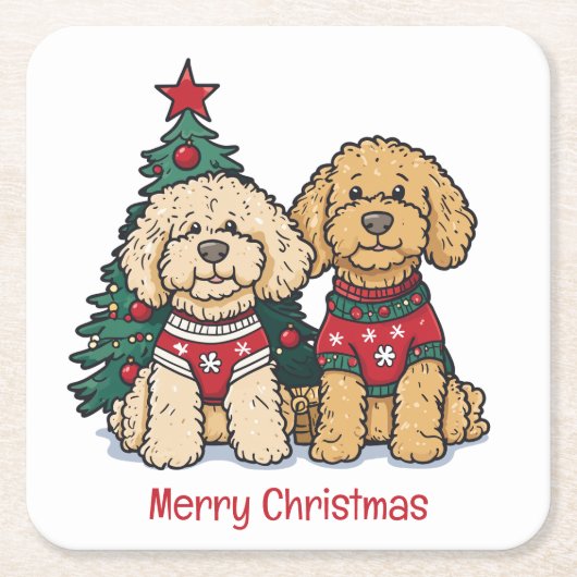 Frohe Weihnachten Goldendoodle Hunde Rechteckiger Pappuntersetzer (Vorderseite)