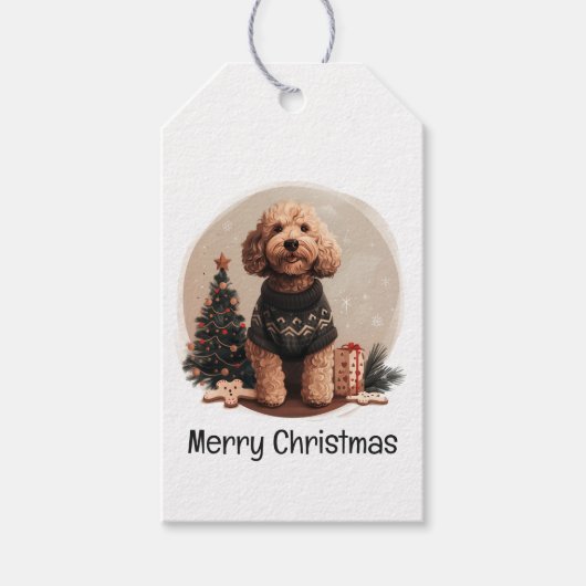 Frohe Weihnachten Goldendoodle Welpen Hunde Geschenkanhänger (Vorderseite)