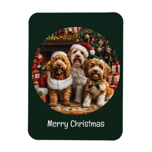 Frohe Weihnachten Goldendoodle Welpen Hunde Magnet (Vertikal)