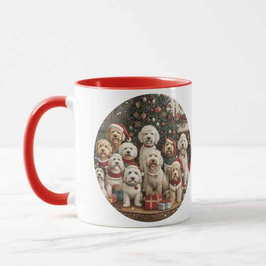 Frohe Weihnachten Goldendoodle Welpen Hunde Tasse (Links)