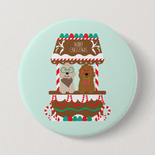 Frohe Weihnachten Goldendoodles Holiday Stand Hund Button