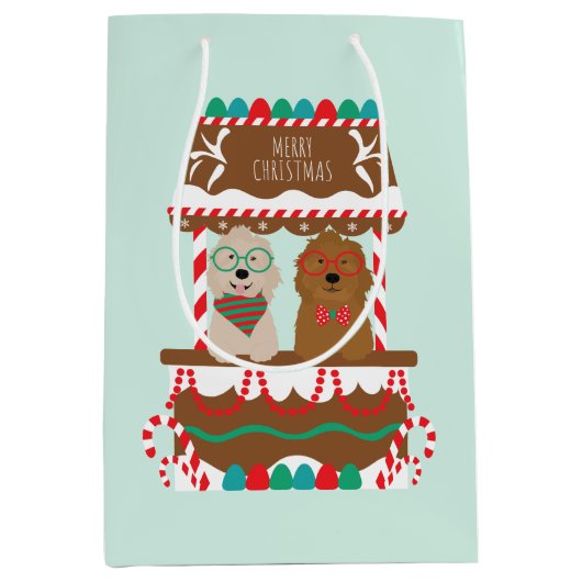 Frohe Weihnachten Goldendoodles Holiday Stand Hund Mittlere Geschenktüte (Vorderseite)