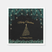 Frohe Weihnachten | Goldene Bäume und Kiefern Serviette (Vorderseite)