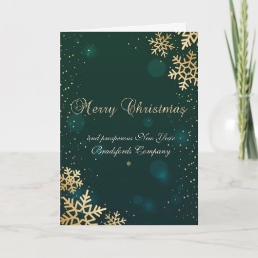 Frohe Weihnachten, goldene Schneeflocken, rot Feiertagskarte (Vorderseite)