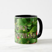 Frohe Weihnachten Goldene Typografie Skimmia Blora Tasse (VorderseiteRechts)